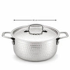 Hammered Stainless Steel Biryani Handi with Lid | Heavy Gauge Cooking & Serving Pot