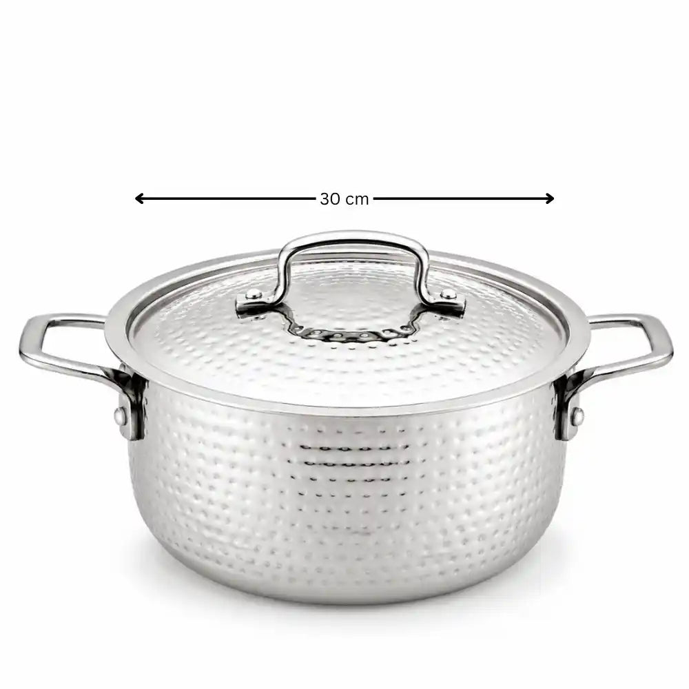 Hammered Stainless Steel Biryani Handi with Lid | Heavy Gauge Cooking & Serving Pot