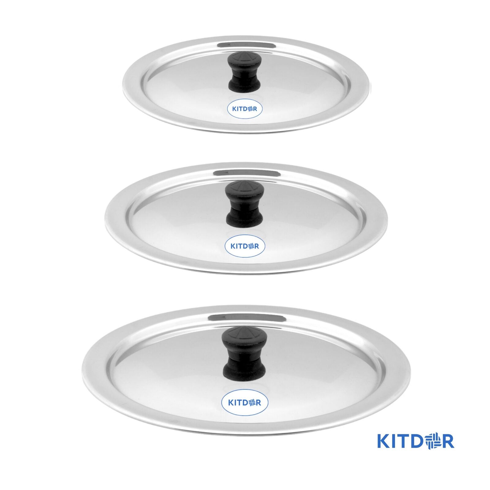 Stainless steel kitdor lids with knobs 3 pcs set