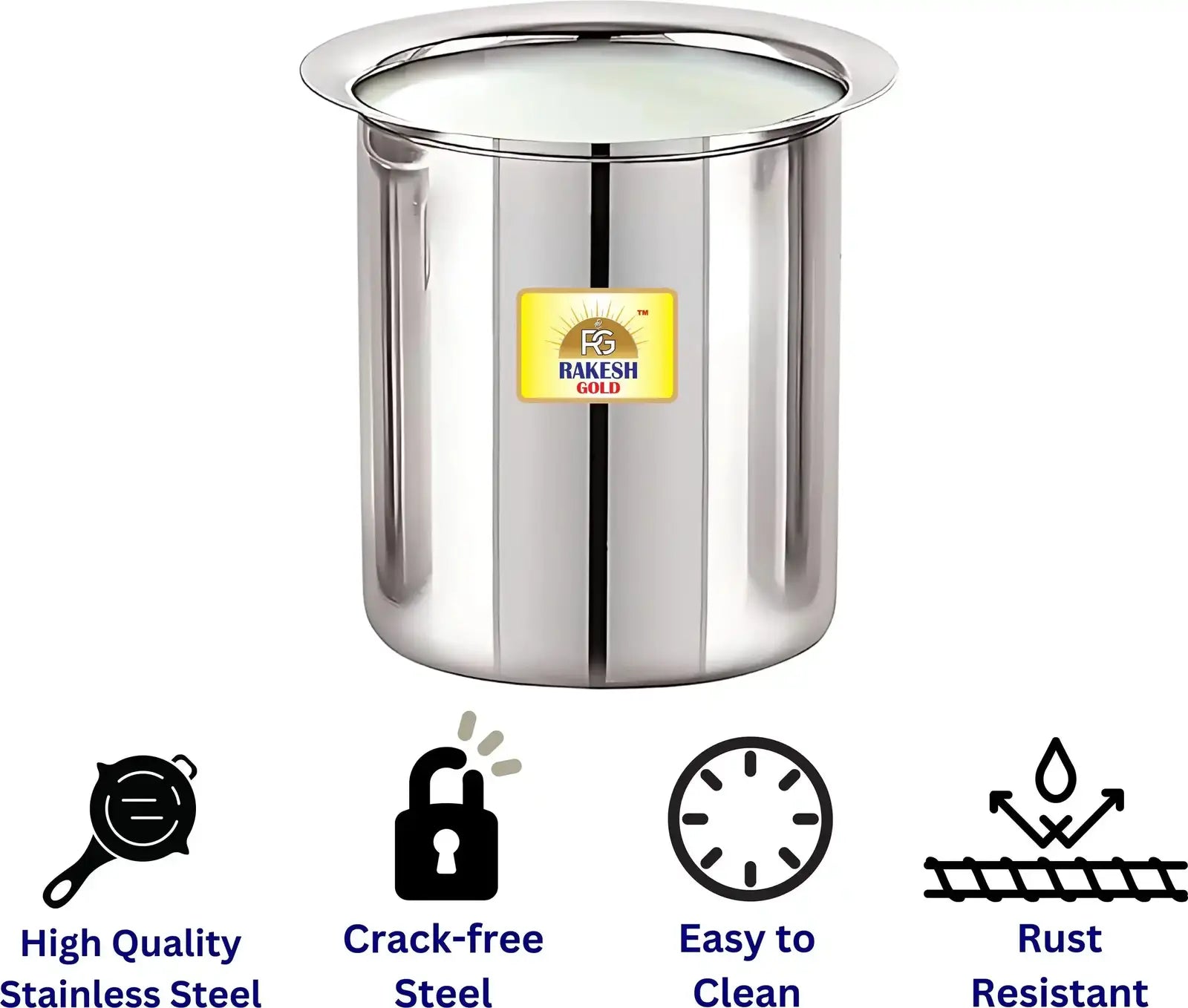 Premium stainless steel milk tope by Rakesh Gold – strong, durable, and perfect for everyday cooking.