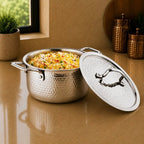 Hammered Stainless Steel Biryani Handi with Lid | Heavy Gauge Cooking & Serving Pot