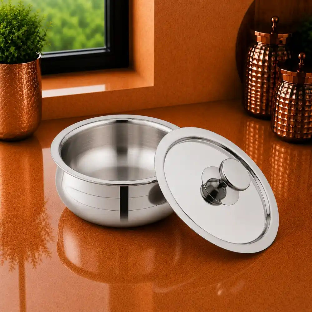 Triply Stainless Steel Handi with SS Lid | 3-Layer Heavy Gauge Handi