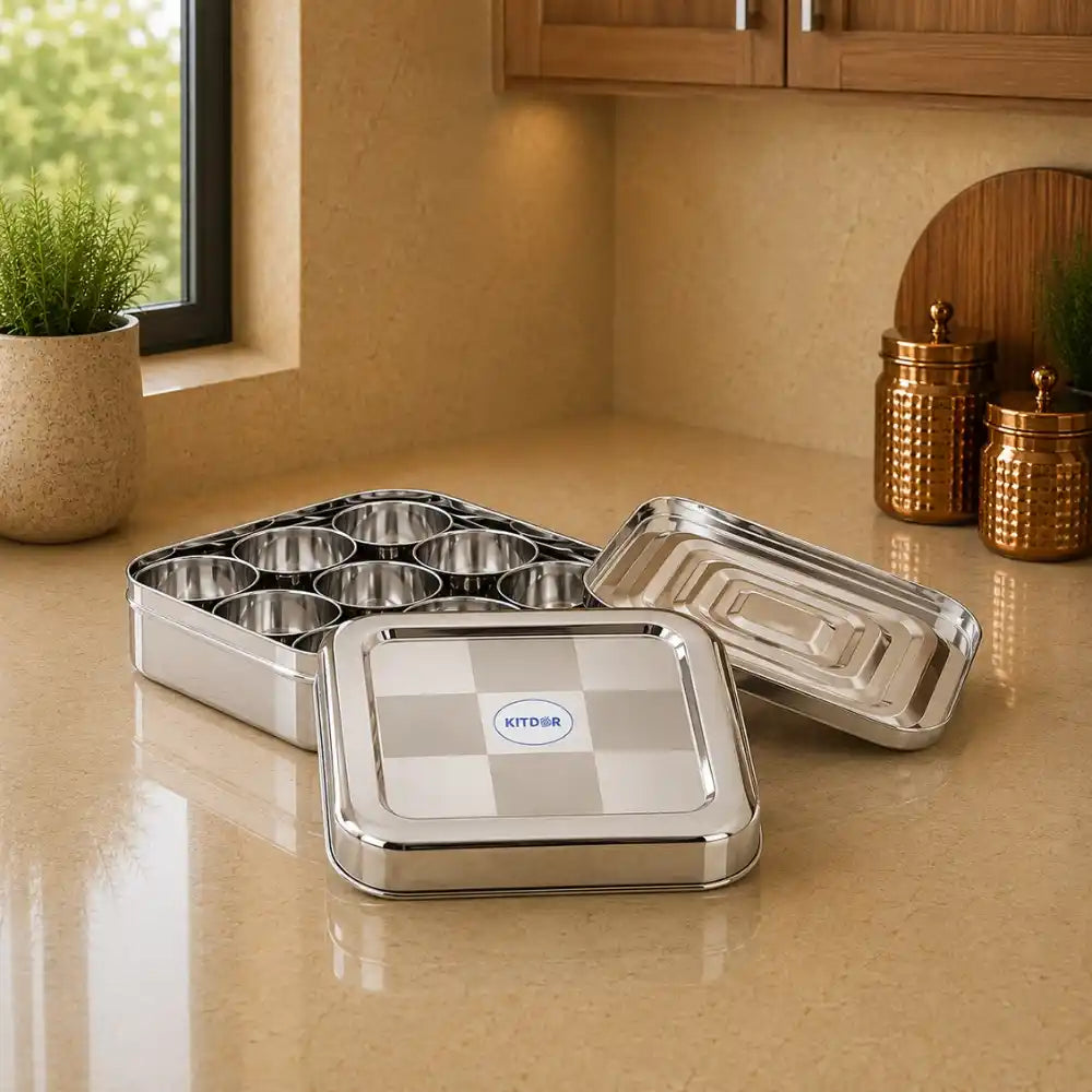 Kitdor Stainless Steel Masala Dabba Spice Spice Box