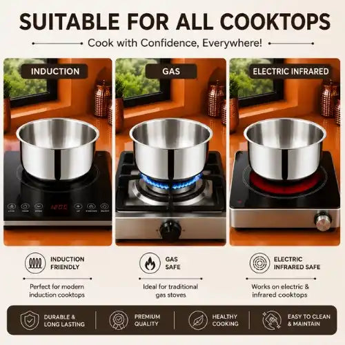 Hammered Stainless Steel Biryani Handi with Lid | Heavy Gauge Cooking & Serving Pot