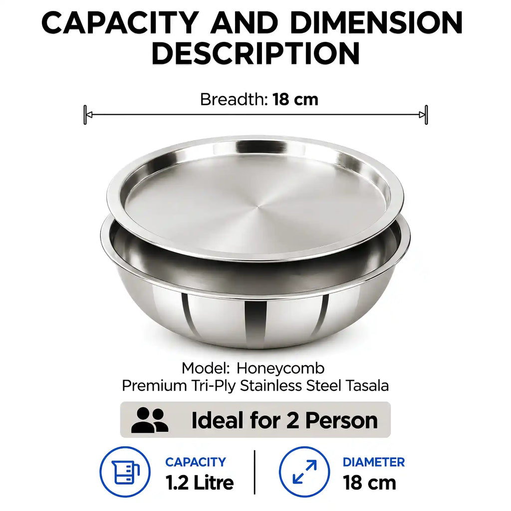 Premium Tri-Ply Stainless Steel Tasla with Toughened Glass Lid
