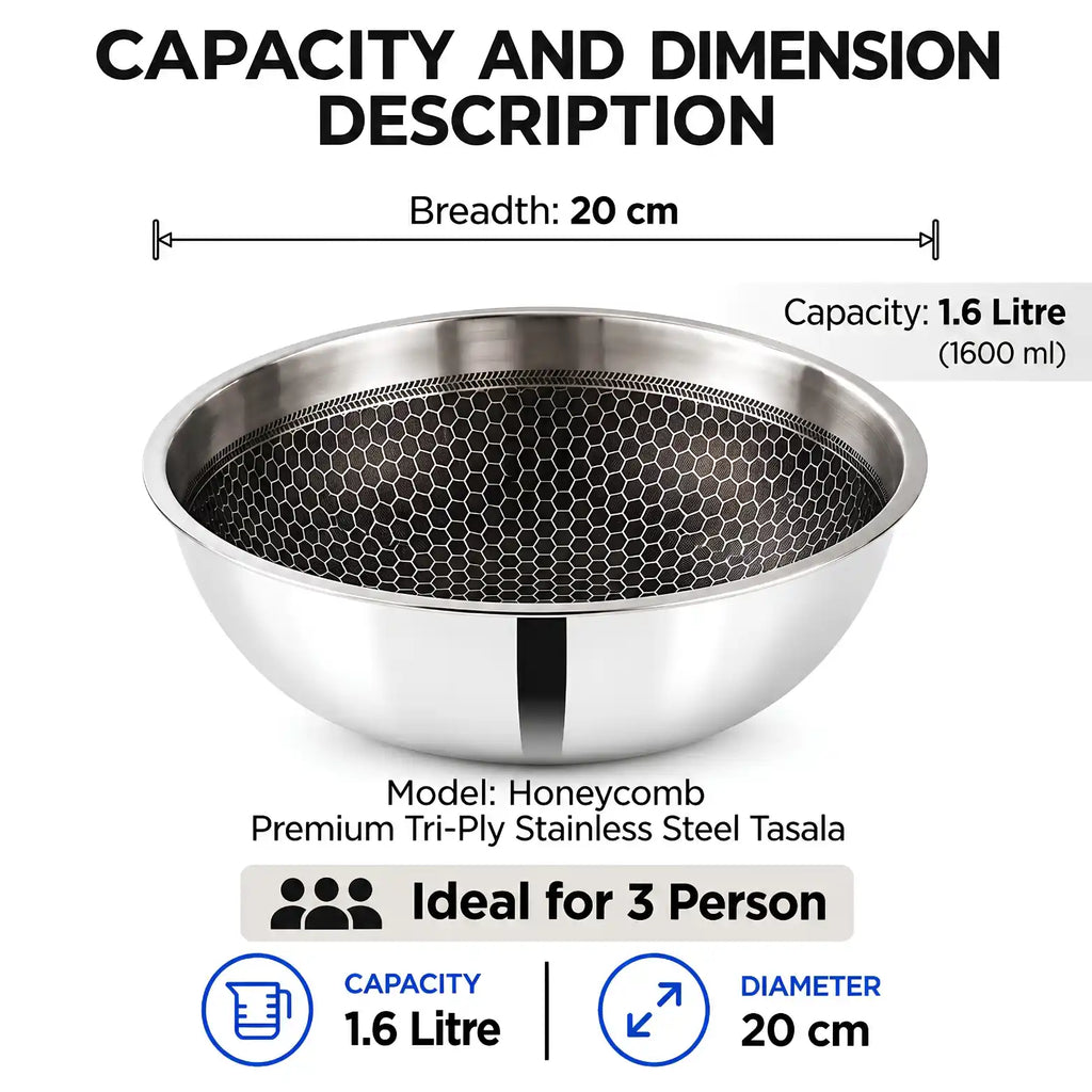 Gem Rajesh Premium Triply Stainless Steel Tasra with lid for Cooking