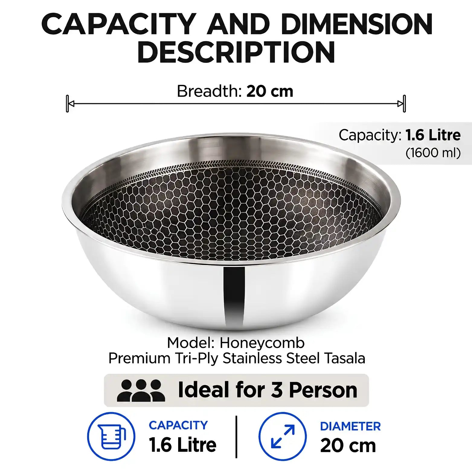 Gem Rajesh Premium Triply Stainless Steel Tasra with lid for Cooking