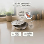 Triply Stainless Steel Fry Pan with SS Lid | Induction Compatible Deep Frying Pan