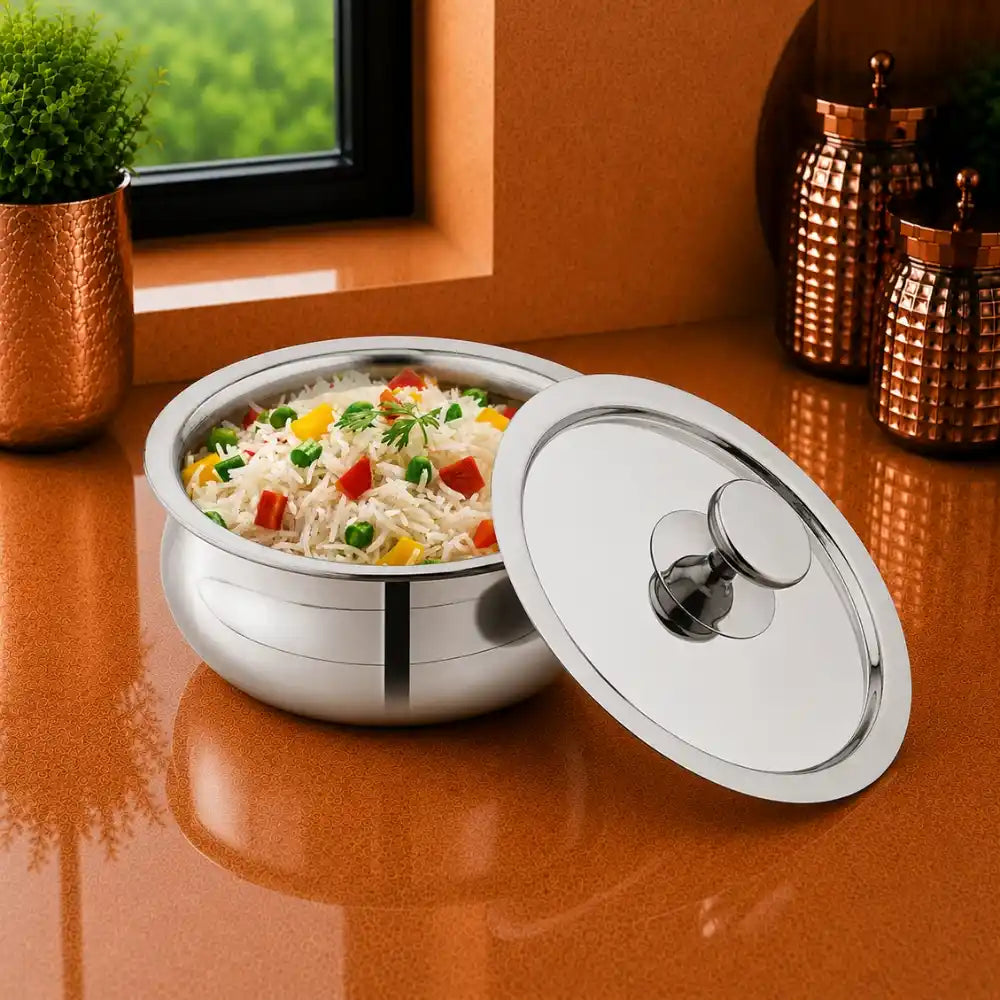 Triply Stainless Steel Handi with SS Lid | 3-Layer Heavy Gauge Handi