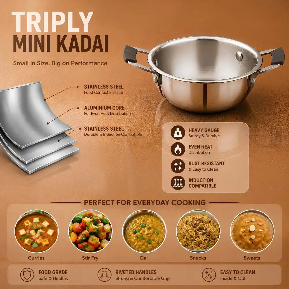 Triply Stainless Steel Mini Kadai | Mini Series