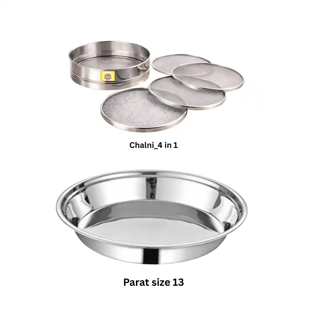Set of stainless steel trays with different sizes on a white background
