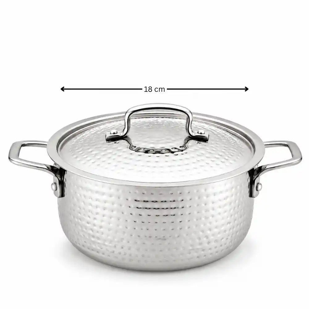 Hammered Stainless Steel Biryani Handi with Lid | Heavy Gauge Cooking & Serving Pot