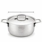 Hammered Stainless Steel Biryani Handi with Lid | Heavy Gauge Cooking & Serving Pot