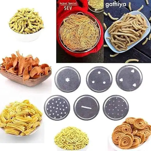 Stainless Steel Kitchen Press with 6 Jali Sev Sancha Machine