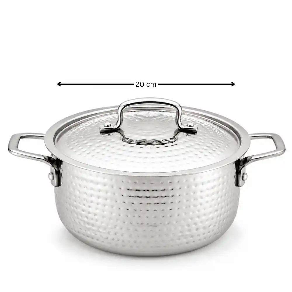 Hammered Stainless Steel Biryani Handi with Lid | Heavy Gauge Cooking & Serving Pot