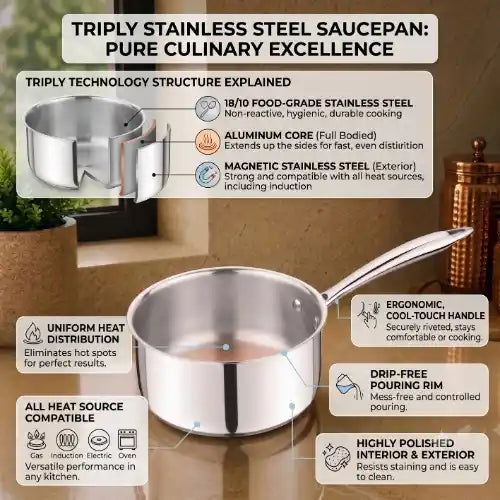 Gem Rajesh Triply Stainless Steel Saucepan – Induction Compatible Cookware