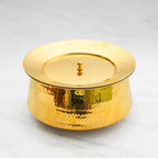 100% Pure Brass Hammered Lagan Handi with Lid & Kalai Coating Inside