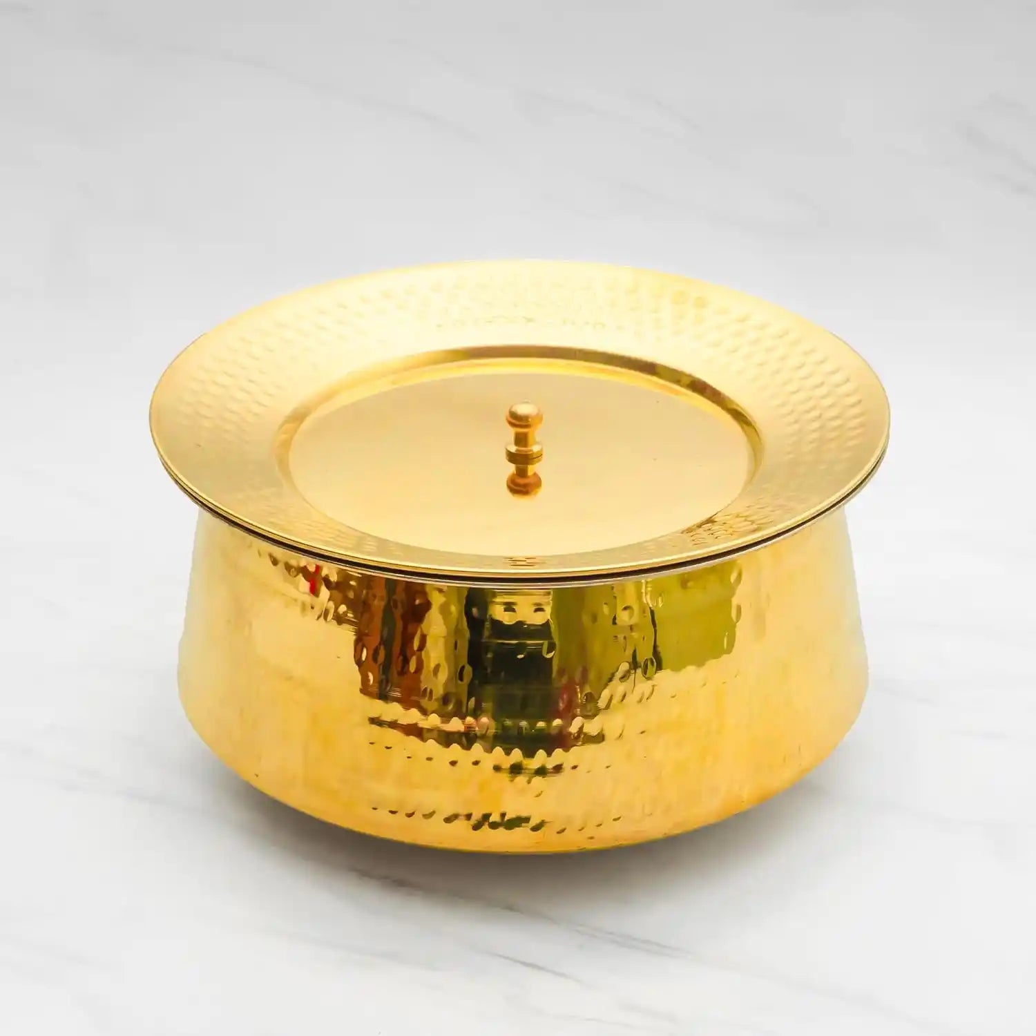 100% Pure Brass Hammered Lagan Handi with Lid & Kalai Coating Inside