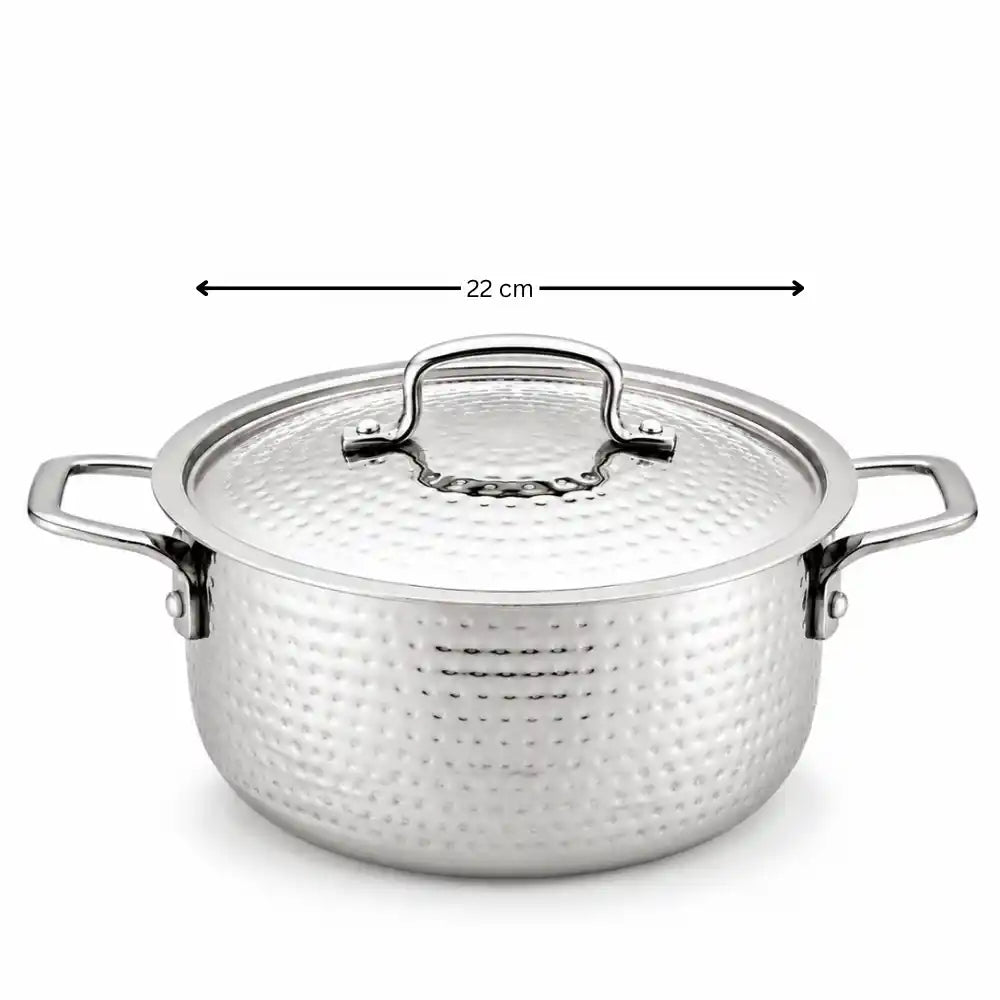 Hammered Stainless Steel Biryani Handi with Lid | Heavy Gauge Cooking & Serving Pot