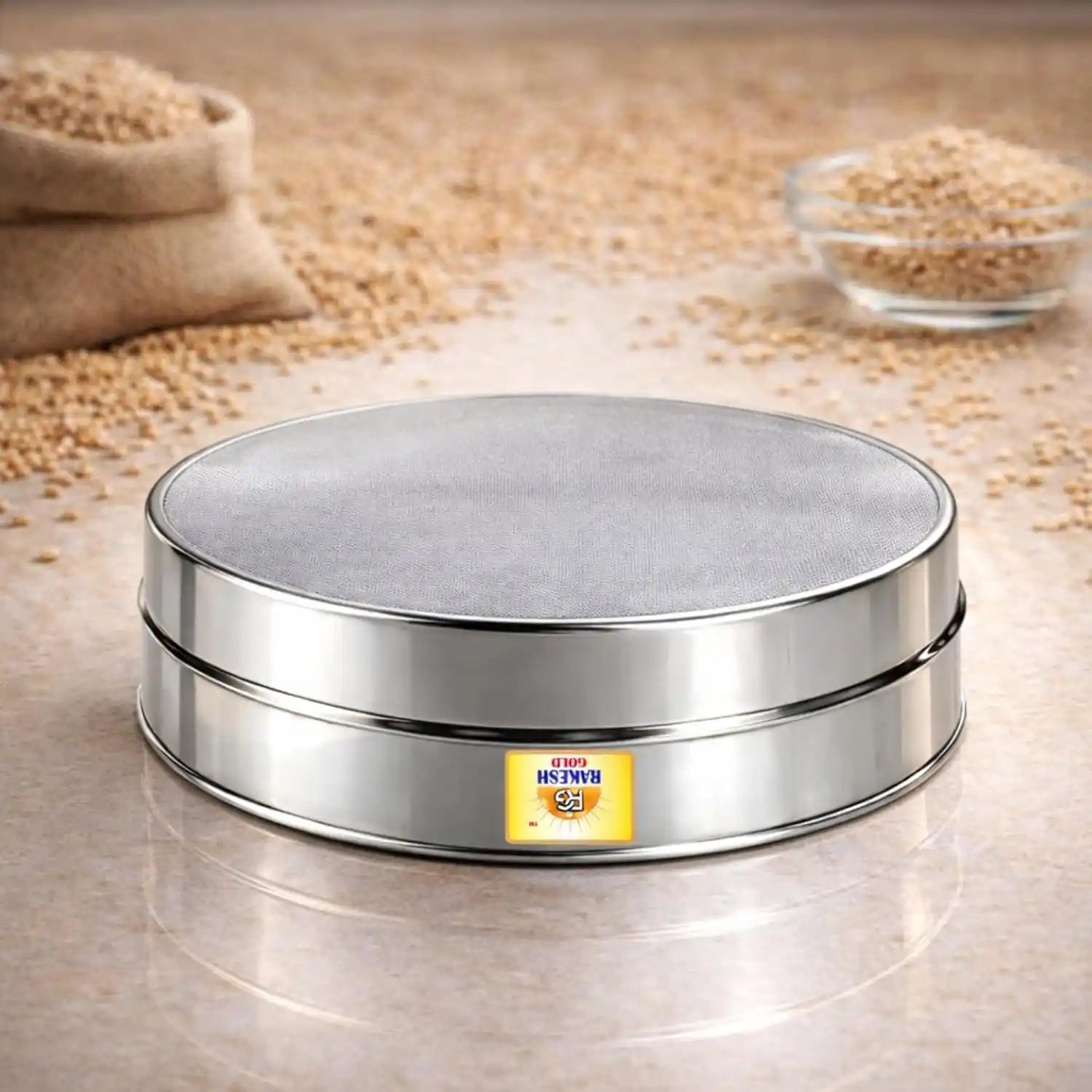 Rakesh Gold Stainless Steel Wheat Chalni | Fine Mesh Grain Sieve