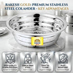 Rakesh Gold Stainless Steel Rice & Vegetable Chalni | Deep Multipurpose Strainer Basket