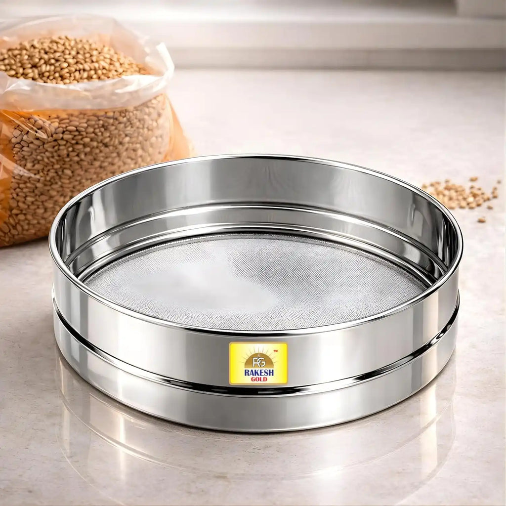 Rakesh Gold Stainless Steel Wheat Chalni | Fine Mesh Grain Sieve