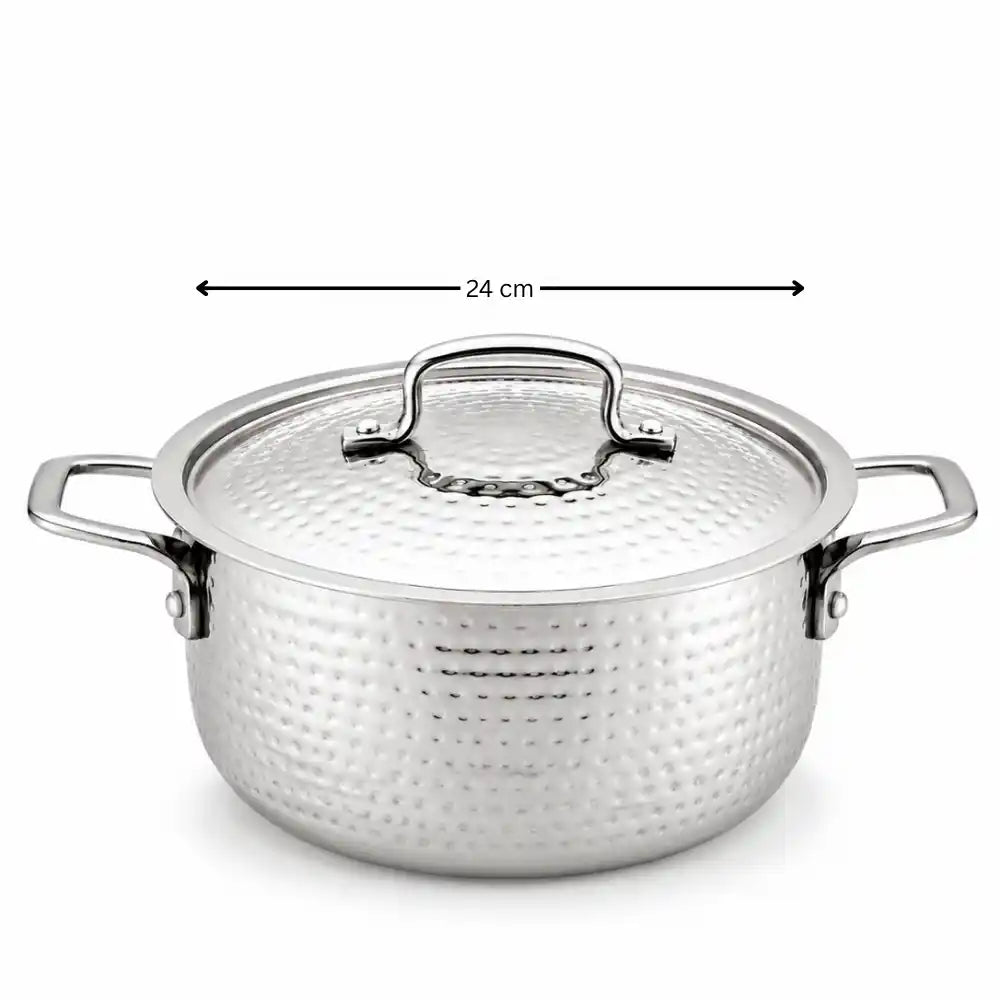 Hammered Stainless Steel Biryani Handi with Lid | Heavy Gauge Cooking & Serving Pot