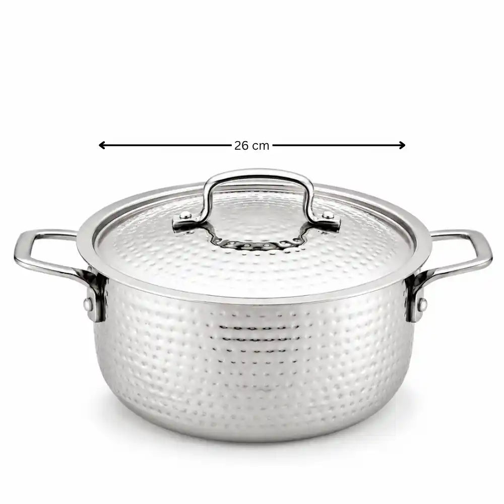 Hammered Stainless Steel Biryani Handi with Lid | Heavy Gauge Cooking & Serving Pot