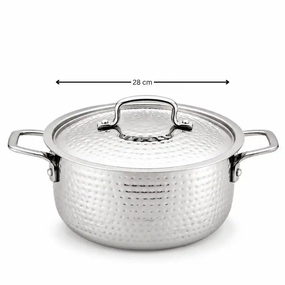 Hammered Stainless Steel Biryani Handi with Lid | Heavy Gauge Cooking & Serving Pot