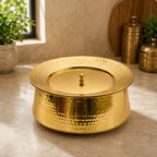 100% Pure Brass Hammered Lagan Handi with Lid & Kalai Coating Inside