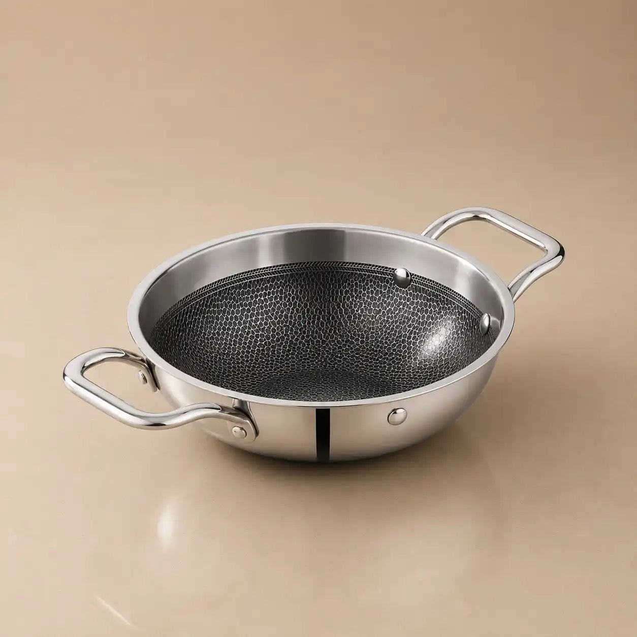 Triply Stainless Steel Kadhai without Lid Induction Bottom and Gas