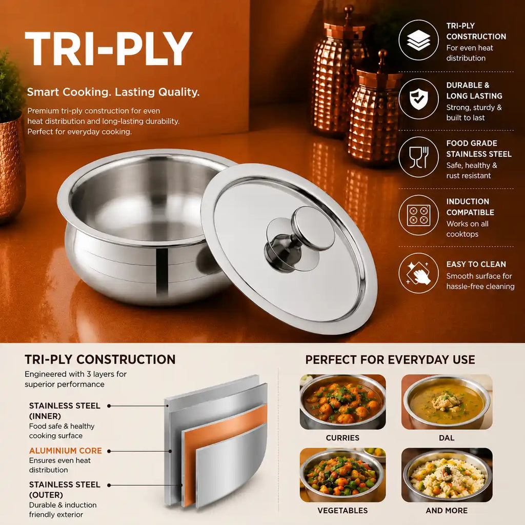 Gem Rajesh Triply Stainless Steel Handi with SS Lid