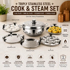 Stainless Steel Idli Maker/Cooker, Multi Kadai Steamer with Bottom Induction Dhokla Cooker Big Size 5 Plate 2 Idli, 2 Dhokla, 1 Patra, Momo’s