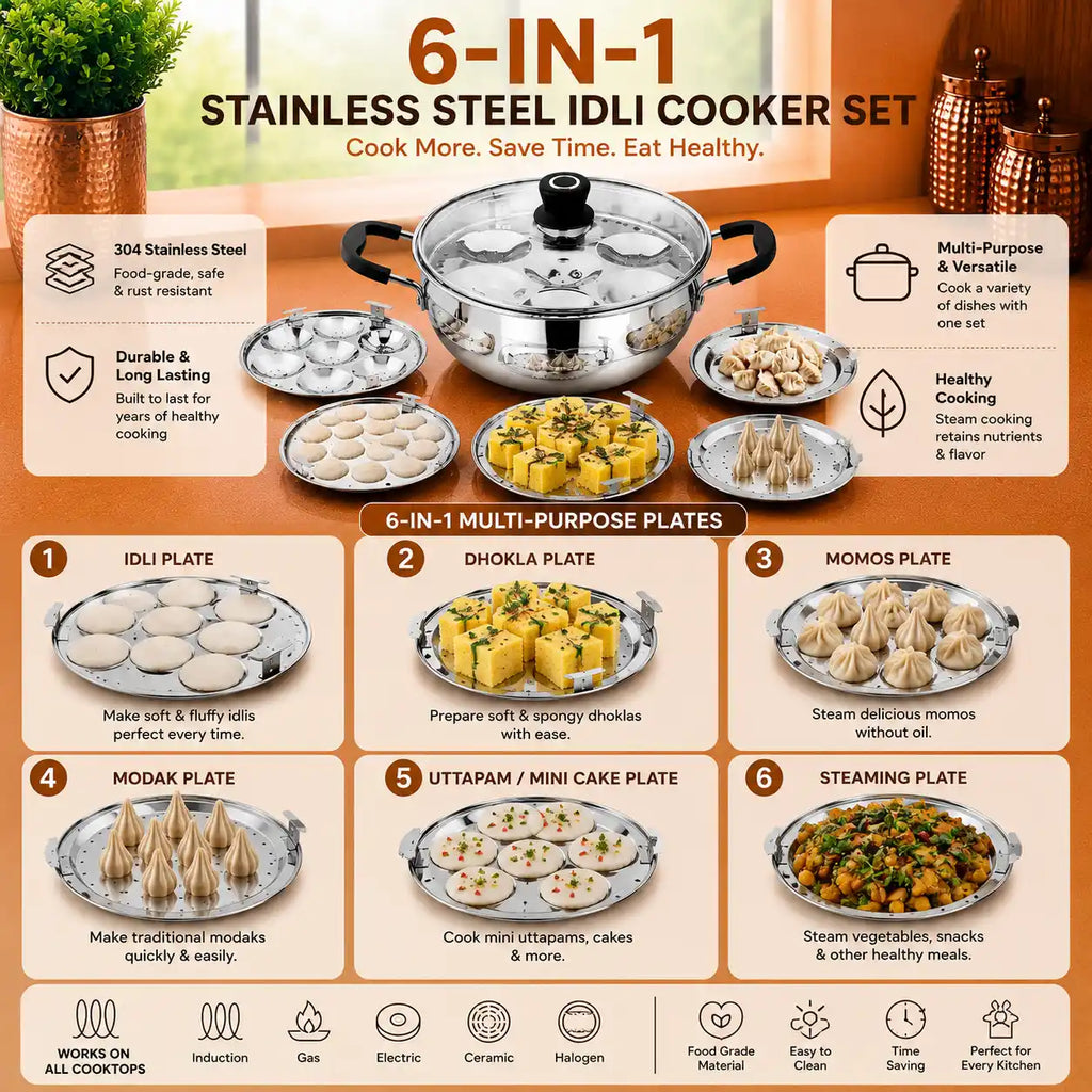 Stainless Steel Multi Kadai Set with glass lid