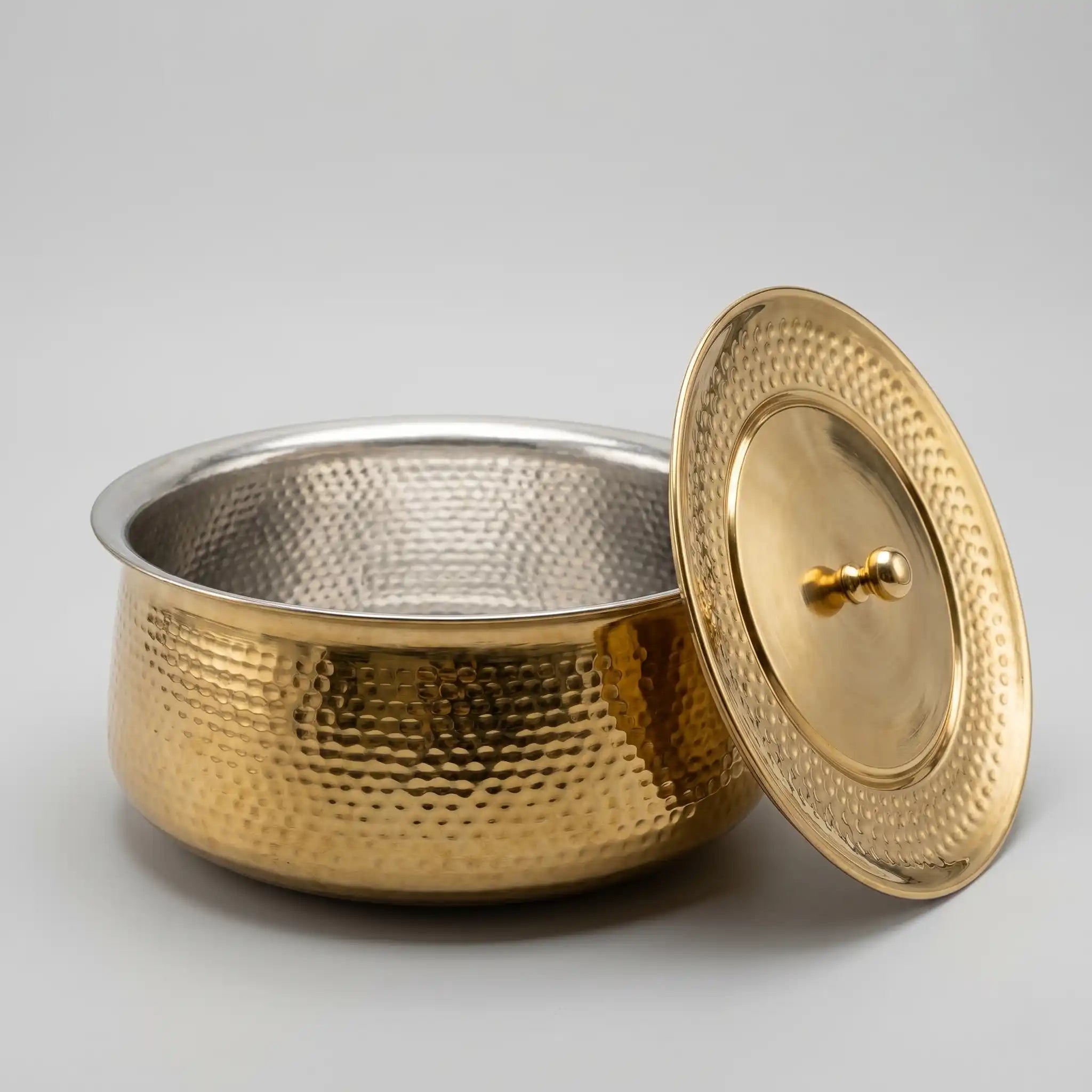 100% Pure Brass Hammered Lagan Handi with Lid & Kalai Coating Inside