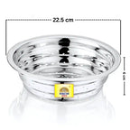 Stainless steel vegetable washing chalni with perforated design on a modern kitchen countertop, ideal for rinsing fruits, vegetables, rice, and pasta.