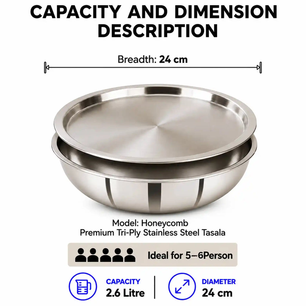 Premium Tri-Ply Stainless Steel Tasla with Toughened Glass Lid