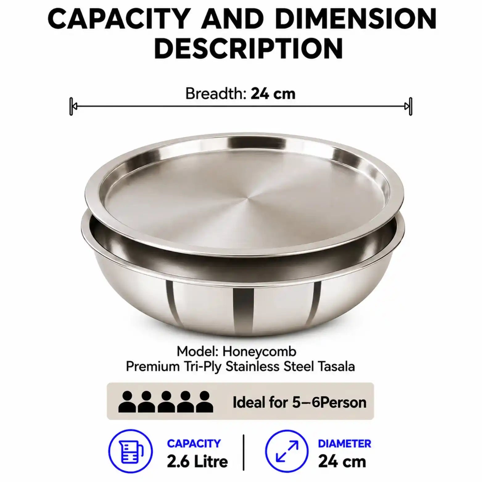 Premium Tri-Ply Stainless Steel Tasla with Toughened Glass Lid