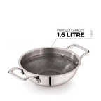 ri-ply stainless steel kadai without lid featuring dual handles and a durable patterned cooking surface.
