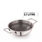 ri-ply stainless steel kadai without lid featuring dual handles and a durable patterned cooking surface.