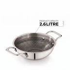 ri-ply stainless steel kadai without lid featuring dual handles and a durable patterned cooking surface.