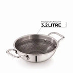 ri-ply stainless steel kadai without lid featuring dual handles and a durable patterned cooking surface.