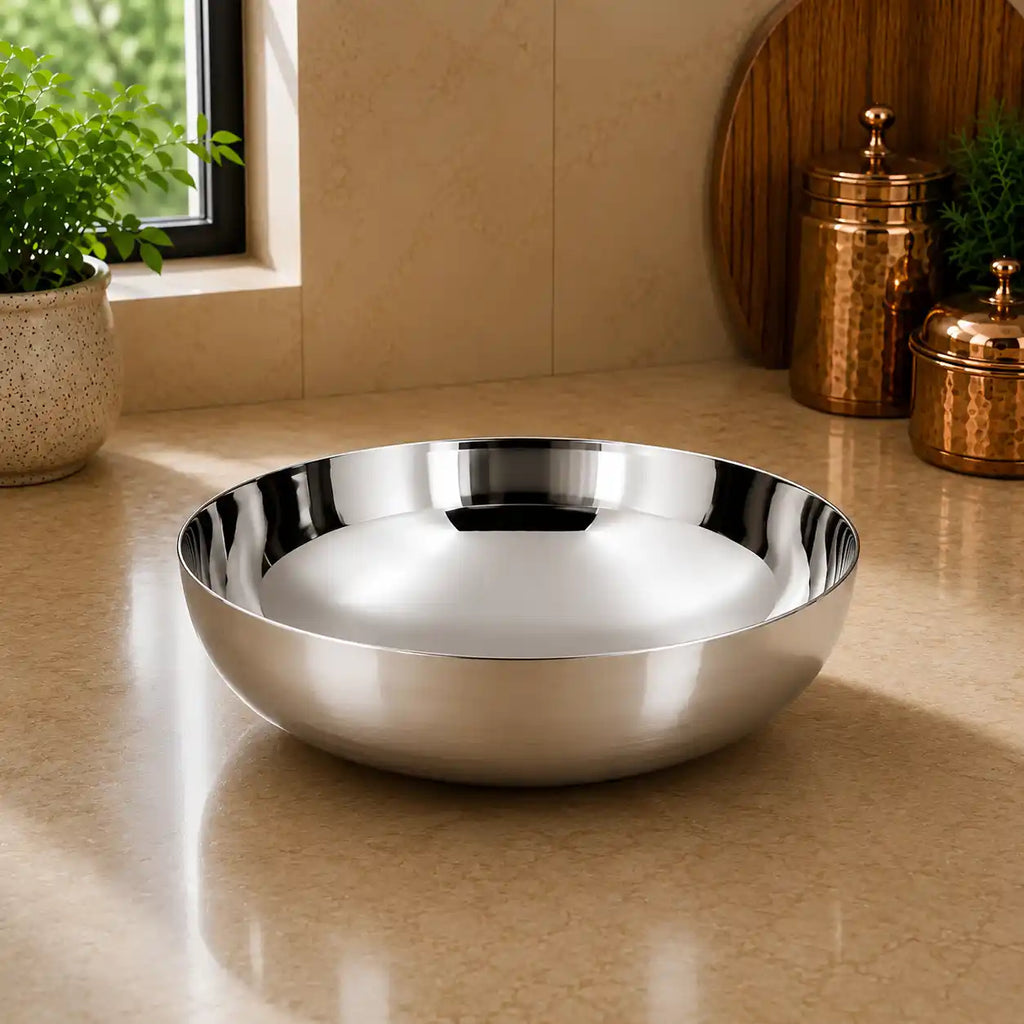 Heavy Bottom Stainless Steel Kadai (Hammered Tasla) without Handle
