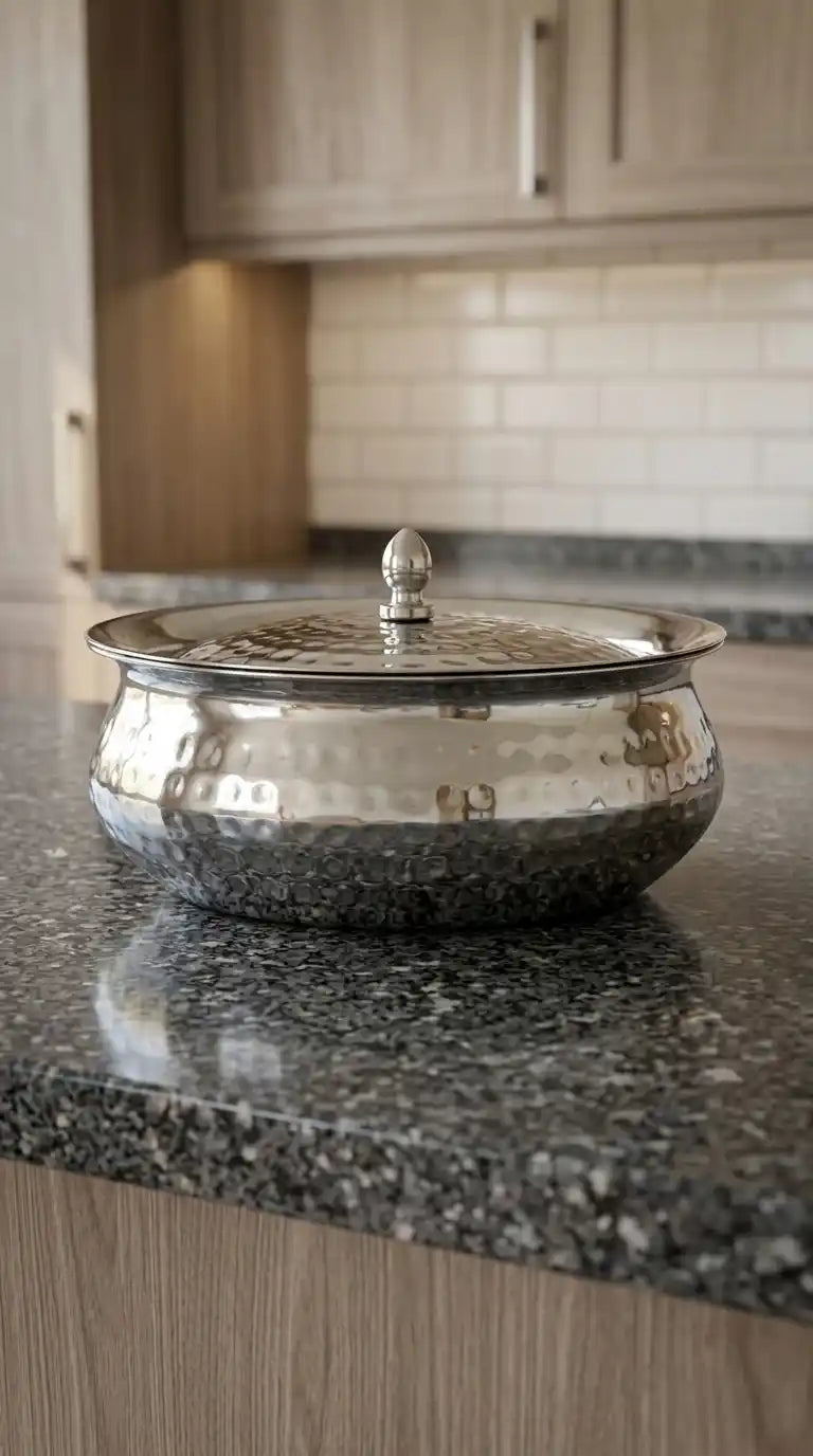 Stainless Steel Olive Hammered Handi with Lid