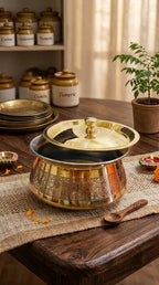 Brass Kitchen Appliances Cooking Serving Pot |Biryani Handi|Urli| Embossed Design Casserole With Lid For Decoration Tableware, Home, Hotel, Restaurant Donga,