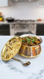 Brass Kitchen Appliances Cooking Serving Pot |Biryani Handi|Urli| Embossed Design Casserole With Lid For Decoration Tableware, Home, Hotel, Restaurant Donga,