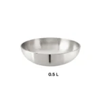 0.5 L Hindalium aluminium kadai without handle on white background, polished aluminium cooking vessel.