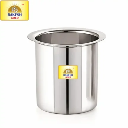 Stainless steel multipurpose milk tope (tapeli/bhagona) front and back view – Rakesh Gold brand”