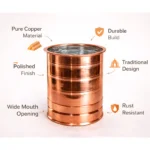 Polished copper water storage container with lid isolated on light background