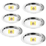 Infographic showing 6-piece set of Rakesh Gold Stainless Steel Plain Lids with sizes from 12.5 cm to 29 cm